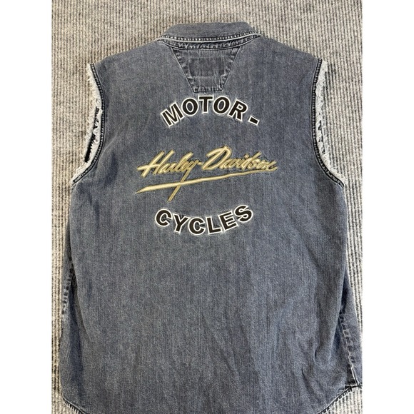 Harley-Davidson Other - Harley-Davidson Sleeveless Denim Vest Black‎ Button-Up Embroidered Men's Large